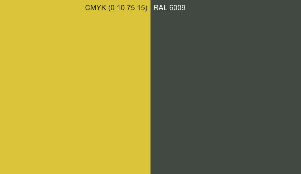CMYK Color CMYK (0 10 75 15) vs RAL 6009 side by side comparison CMYK Color CMYK (0 10 75 15) vs RAL 6009 side by side comparison