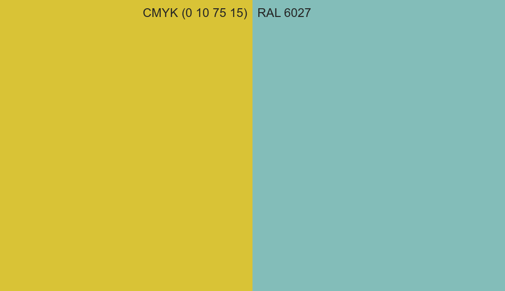 CMYK Color CMYK (0 10 75 15) vs RAL 6027 side by side comparison CMYK Color CMYK (0 10 75 15) vs RAL 6027 side by side comparison