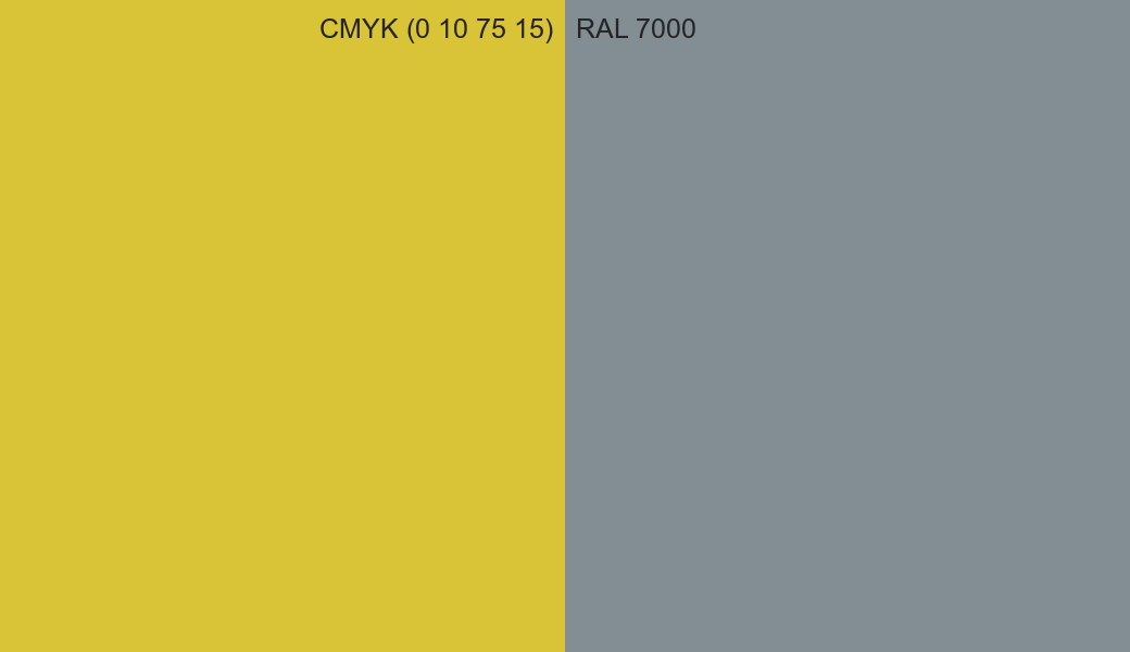 CMYK Color CMYK (0 10 75 15) vs RAL 7000 side by side comparison CMYK Color CMYK (0 10 75 15) vs RAL 7000 side by side comparison