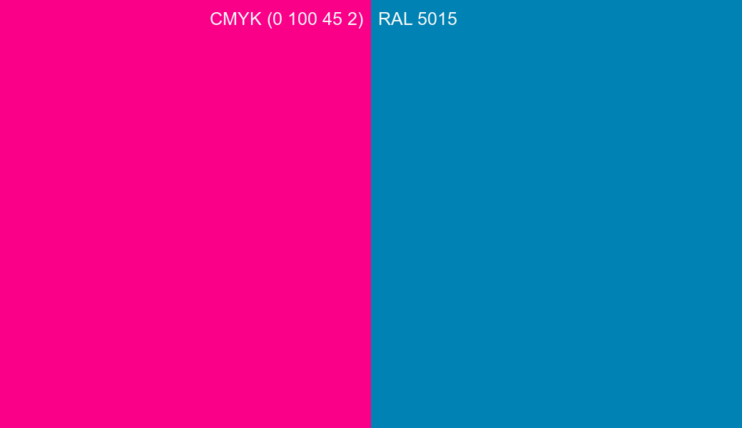 CMYK Color CMYK (0 100 45 2) vs RAL 5015 side by side comparison CMYK Color CMYK (0 100 45 2) vs RAL 5015 side by side comparison