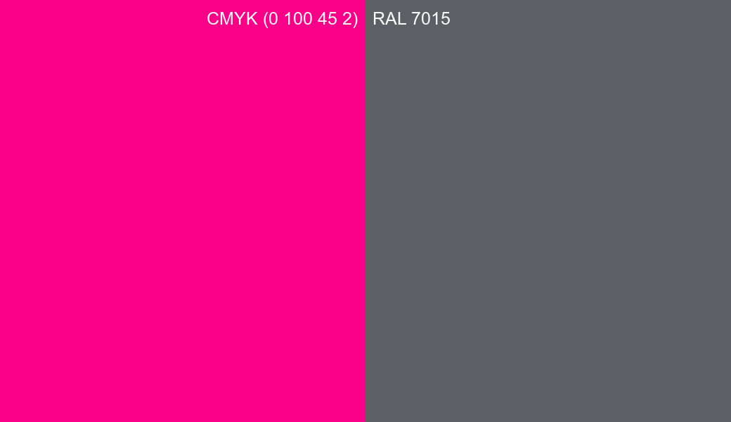 CMYK Color CMYK (0 100 45 2) vs RAL 7015 side by side comparison CMYK Color CMYK (0 100 45 2) vs RAL 7015 side by side comparison