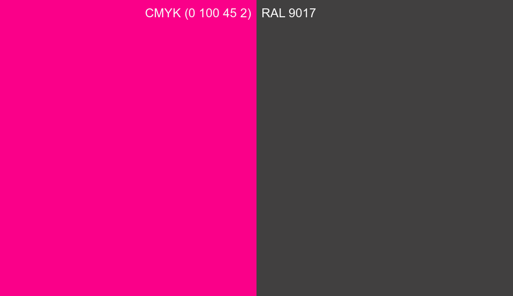 CMYK Color CMYK (0 100 45 2) vs RAL 9017 side by side comparison CMYK Color CMYK (0 100 45 2) vs RAL 9017 side by side comparison