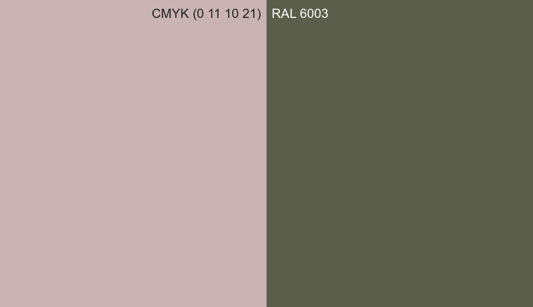 CMYK Color CMYK (0 11 10 21) vs RAL 6003 side by side comparison CMYK Color CMYK (0 11 10 21) vs RAL 6003 side by side comparison