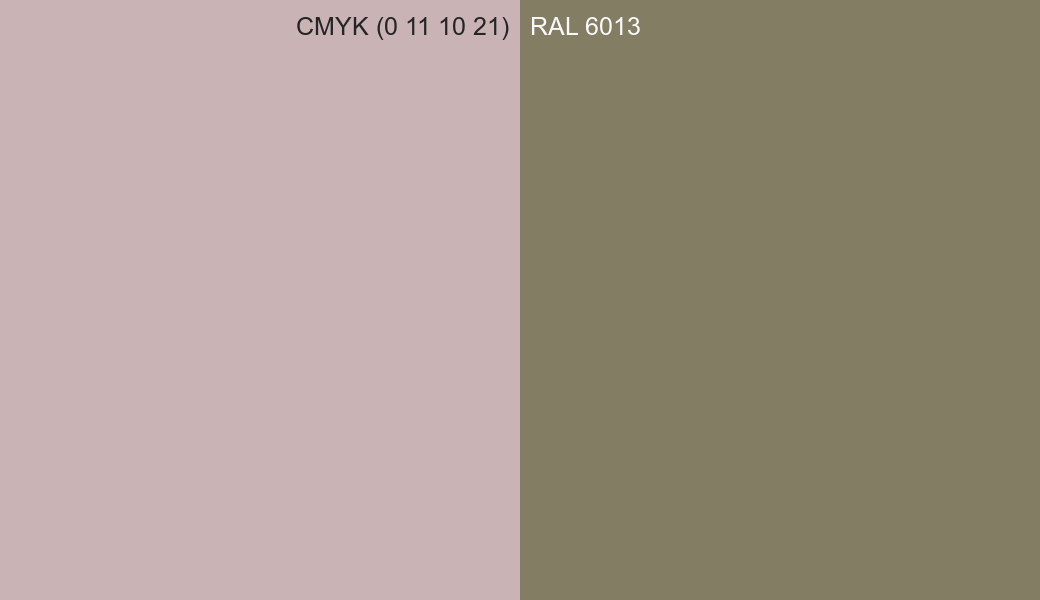 CMYK Color CMYK (0 11 10 21) vs RAL 6013 side by side comparison CMYK Color CMYK (0 11 10 21) vs RAL 6013 side by side comparison