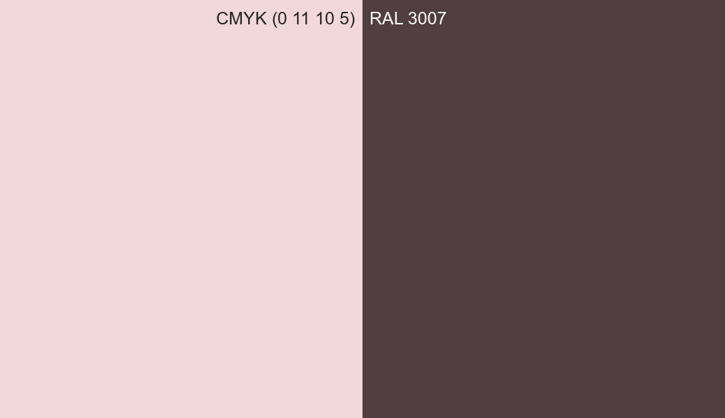 CMYK Color CMYK (0 11 10 5) vs RAL 3007 side by side comparison CMYK Color CMYK (0 11 10 5) vs RAL 3007 side by side comparison