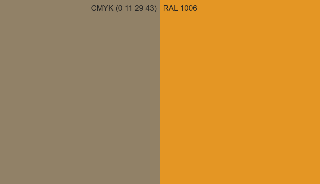 CMYK Color CMYK (0 11 29 43) vs RAL 1006 side by side comparison CMYK Color CMYK (0 11 29 43) vs RAL 1006 side by side comparison