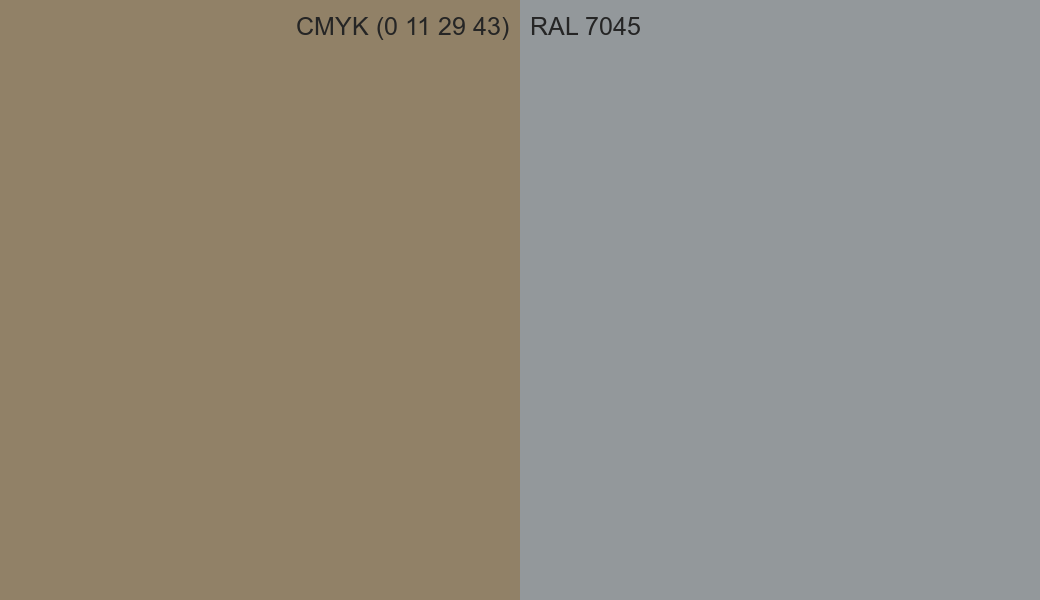 CMYK Color CMYK (0 11 29 43) vs RAL 7045 side by side comparison CMYK Color CMYK (0 11 29 43) vs RAL 7045 side by side comparison