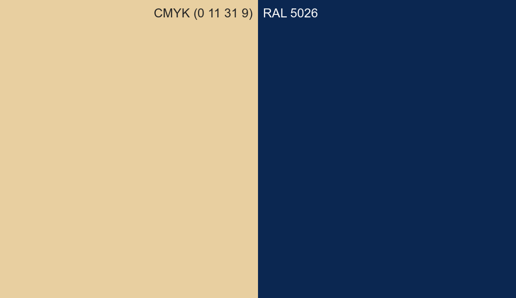 CMYK Color CMYK (0 11 31 9) vs RAL 5026 side by side comparison CMYK Color CMYK (0 11 31 9) vs RAL 5026 side by side comparison