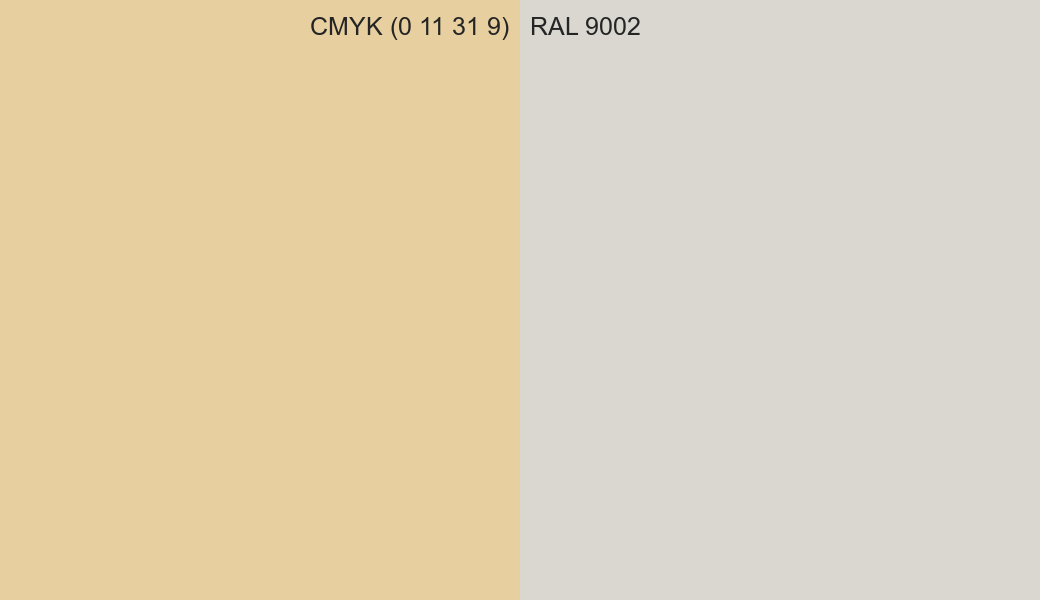 CMYK Color CMYK (0 11 31 9) vs RAL 9002 side by side comparison CMYK Color CMYK (0 11 31 9) vs RAL 9002 side by side comparison