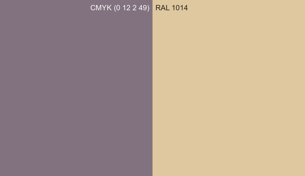 CMYK Color CMYK (0 12 2 49) vs RAL 1014 side by side comparison CMYK Color CMYK (0 12 2 49) vs RAL 1014 side by side comparison