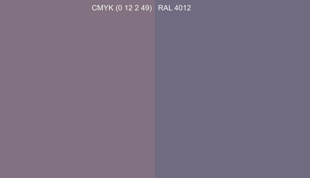 CMYK Color CMYK (0 12 2 49) vs RAL 4012 side by side comparison CMYK Color CMYK (0 12 2 49) vs RAL 4012 side by side comparison