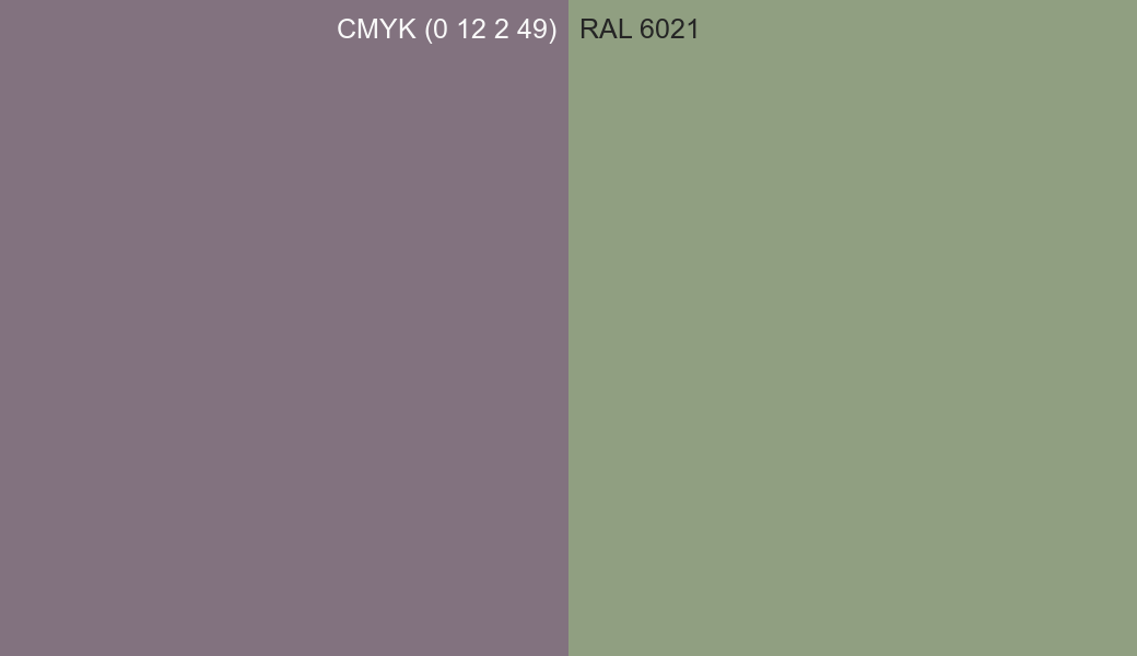 CMYK Color CMYK (0 12 2 49) vs RAL 6021 side by side comparison CMYK Color CMYK (0 12 2 49) vs RAL 6021 side by side comparison