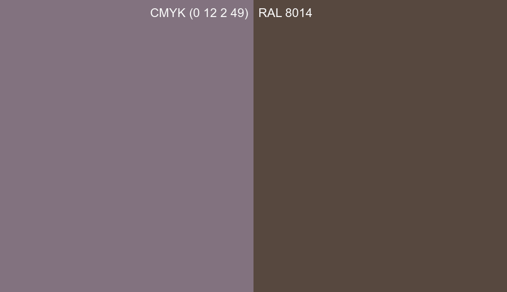 CMYK Color CMYK (0 12 2 49) vs RAL 8014 side by side comparison CMYK Color CMYK (0 12 2 49) vs RAL 8014 side by side comparison