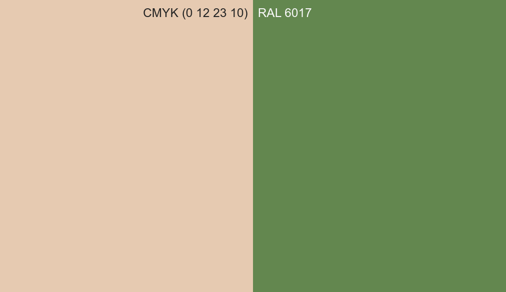 CMYK Color CMYK (0 12 23 10) vs RAL 6017 side by side comparison CMYK Color CMYK (0 12 23 10) vs RAL 6017 side by side comparison