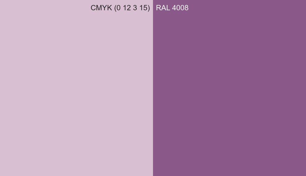 CMYK Color CMYK (0 12 3 15) vs RAL 4008 side by side comparison CMYK Color CMYK (0 12 3 15) vs RAL 4008 side by side comparison