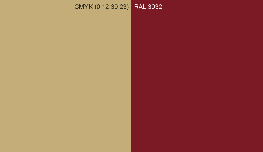 CMYK Color CMYK (0 12 39 23) vs RAL 3032 side by side comparison CMYK Color CMYK (0 12 39 23) vs RAL 3032 side by side comparison