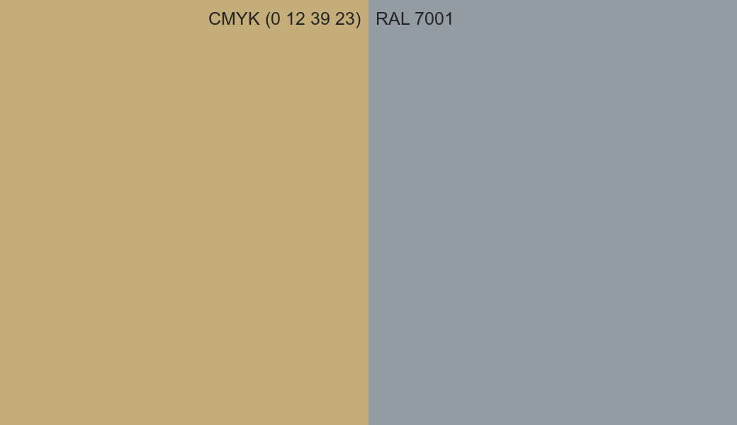 CMYK Color CMYK (0 12 39 23) vs RAL 7001 side by side comparison CMYK Color CMYK (0 12 39 23) vs RAL 7001 side by side comparison