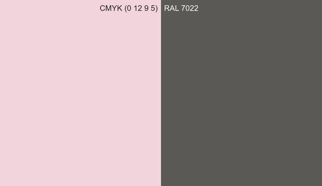 CMYK Color CMYK (0 12 9 5) vs RAL 7022 side by side comparison CMYK Color CMYK (0 12 9 5) vs RAL 7022 side by side comparison