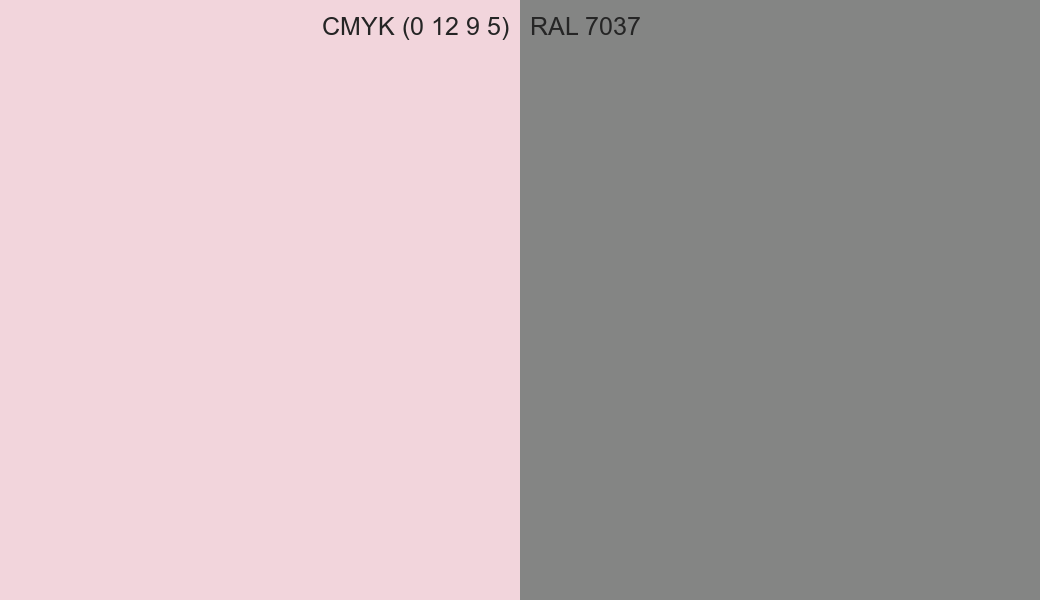 CMYK Color CMYK (0 12 9 5) vs RAL 7037 side by side comparison CMYK Color CMYK (0 12 9 5) vs RAL 7037 side by side comparison