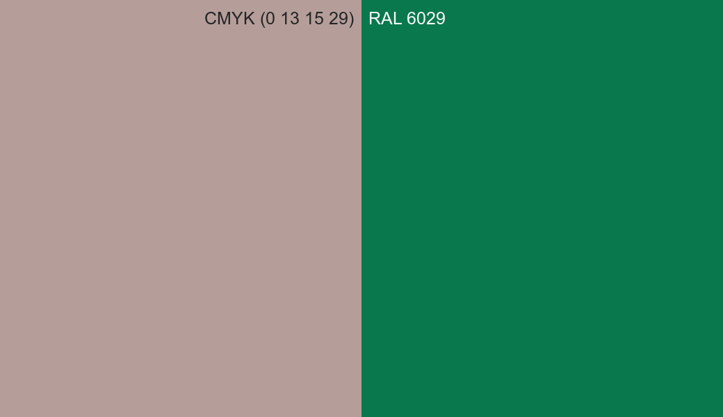 CMYK Color CMYK (0 13 15 29) vs RAL 6029 side by side comparison CMYK Color CMYK (0 13 15 29) vs RAL 6029 side by side comparison