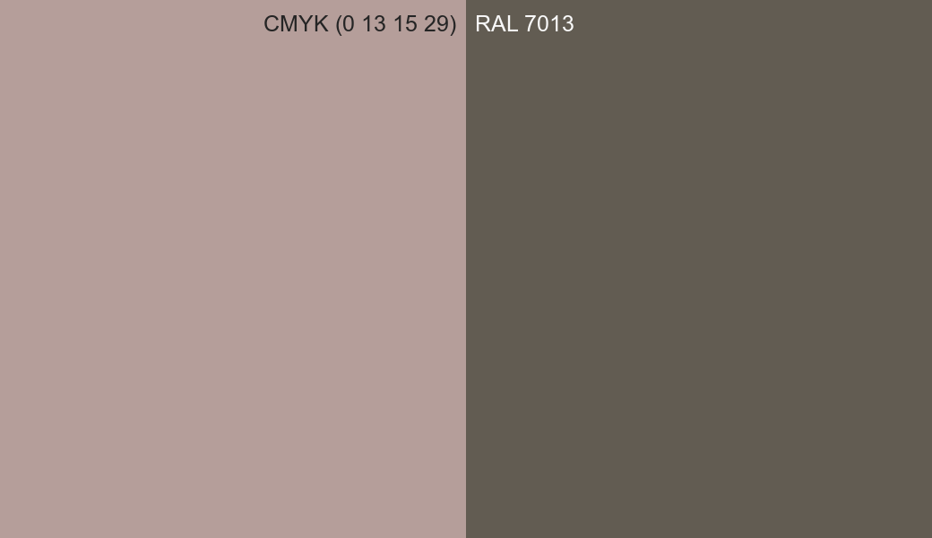 CMYK Color CMYK (0 13 15 29) vs RAL 7013 side by side comparison CMYK Color CMYK (0 13 15 29) vs RAL 7013 side by side comparison