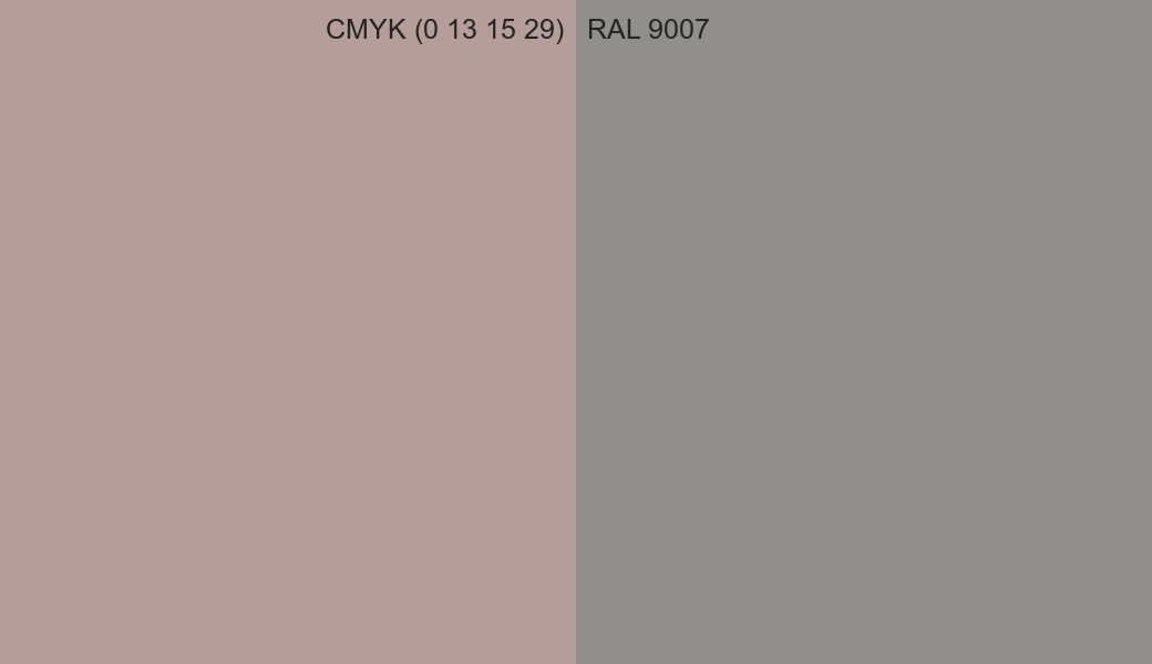 CMYK Color CMYK (0 13 15 29) vs RAL 9007 side by side comparison CMYK Color CMYK (0 13 15 29) vs RAL 9007 side by side comparison
