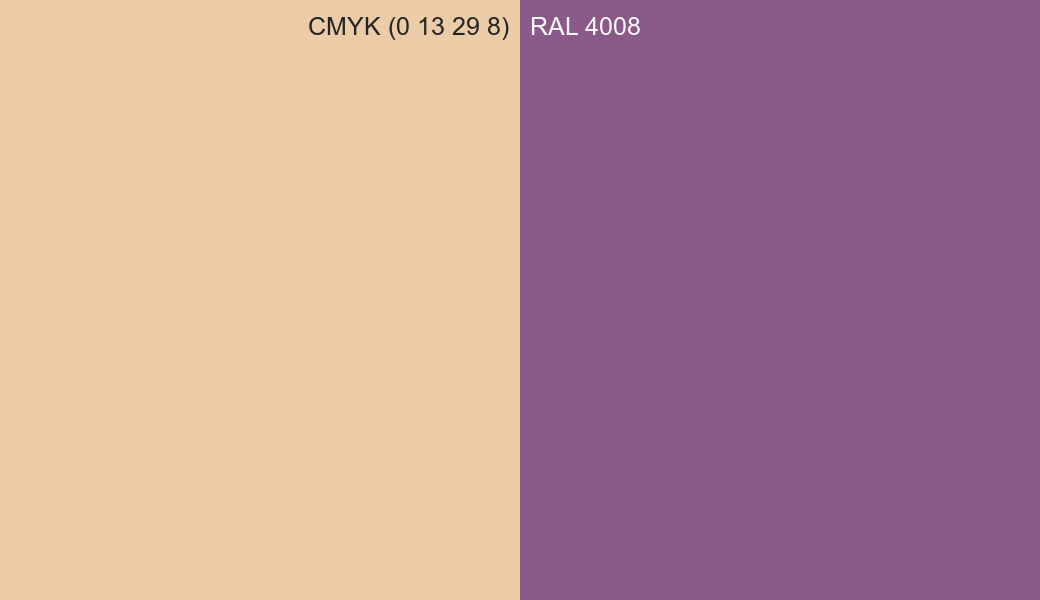 CMYK Color CMYK (0 13 29 8) vs RAL 4008 side by side comparison CMYK Color CMYK (0 13 29 8) vs RAL 4008 side by side comparison