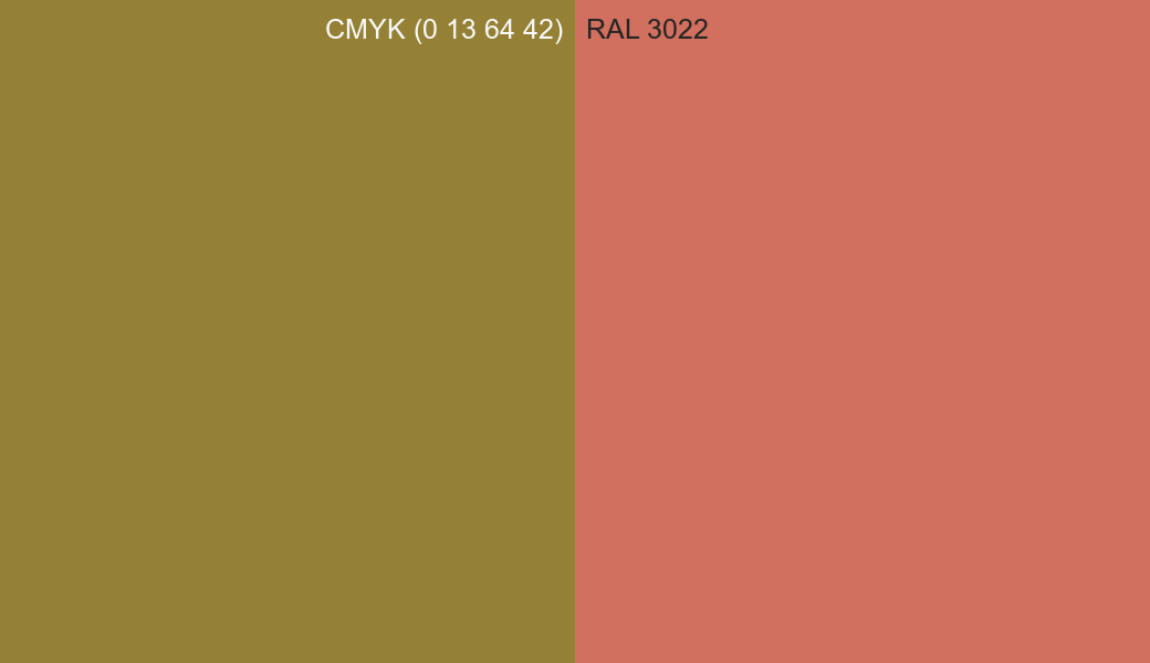 CMYK Color CMYK (0 13 64 42) vs RAL 3022 side by side comparison CMYK Color CMYK (0 13 64 42) vs RAL 3022 side by side comparison