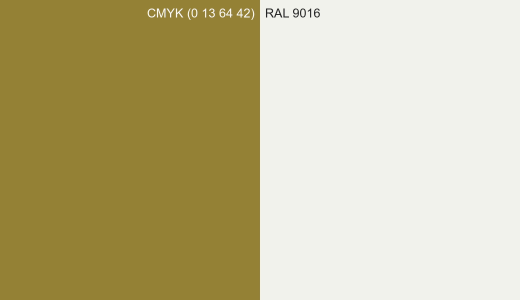 CMYK Color CMYK (0 13 64 42) vs RAL 9016 side by side comparison CMYK Color CMYK (0 13 64 42) vs RAL 9016 side by side comparison