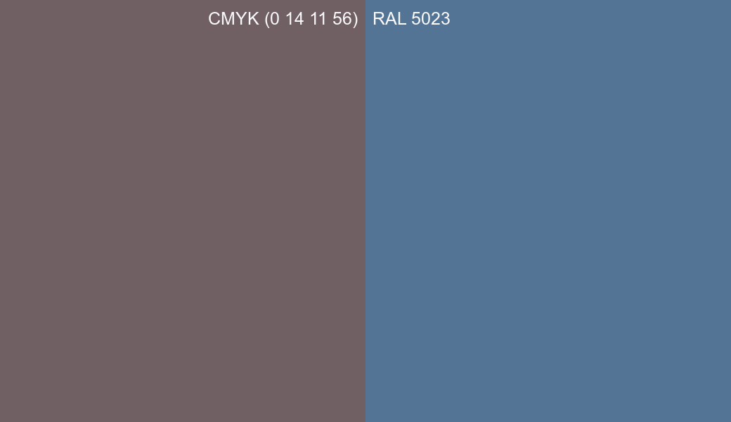 CMYK Color CMYK (0 14 11 56) vs RAL 5023 side by side comparison CMYK Color CMYK (0 14 11 56) vs RAL 5023 side by side comparison