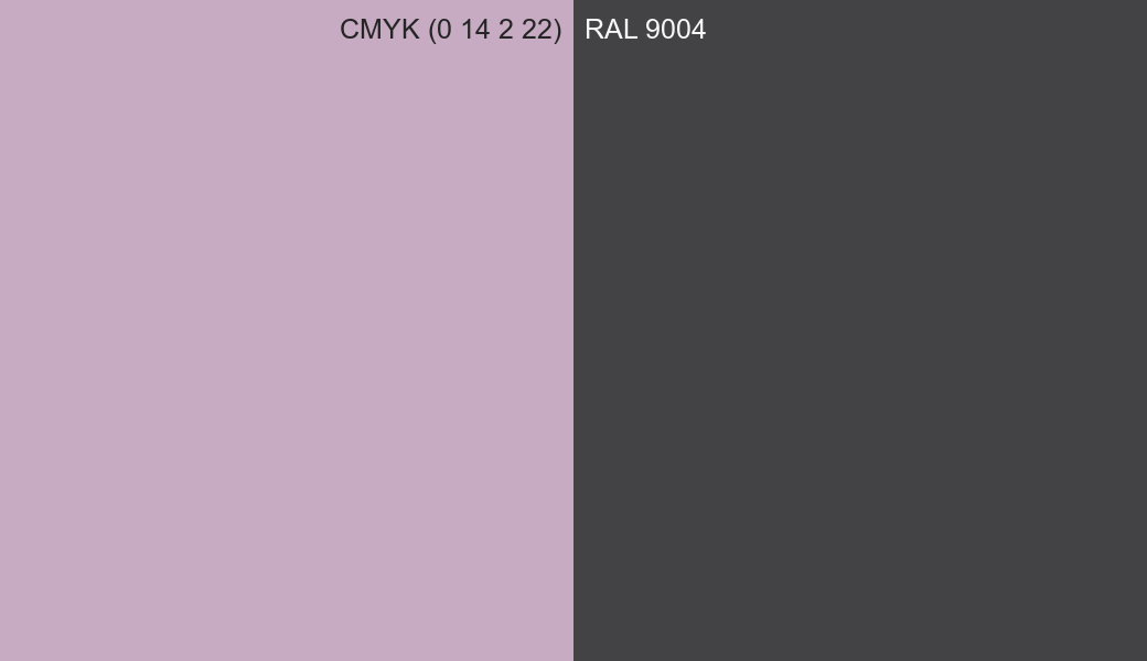 CMYK Color CMYK (0 14 2 22) vs RAL 9004 side by side comparison CMYK Color CMYK (0 14 2 22) vs RAL 9004 side by side comparison