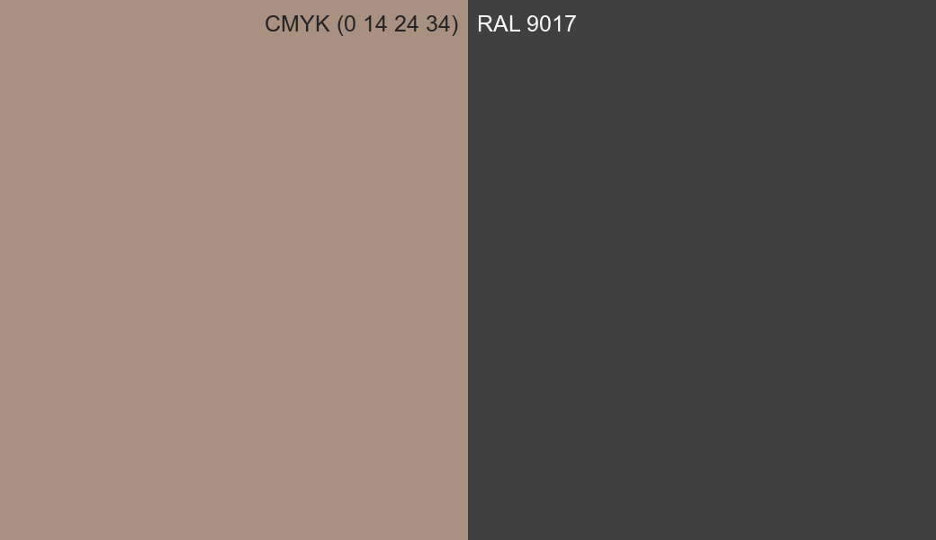 CMYK Color CMYK (0 14 24 34) vs RAL 9017 side by side comparison CMYK Color CMYK (0 14 24 34) vs RAL 9017 side by side comparison