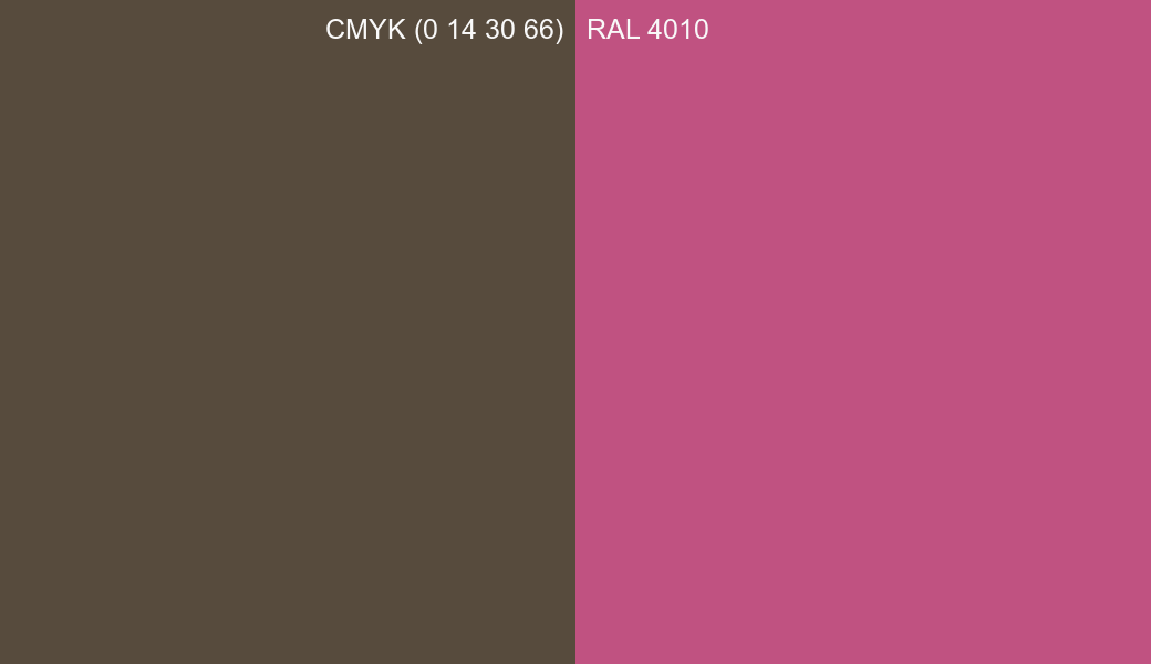 CMYK Color CMYK (0 14 30 66) vs RAL 4010 side by side comparison CMYK Color CMYK (0 14 30 66) vs RAL 4010 side by side comparison