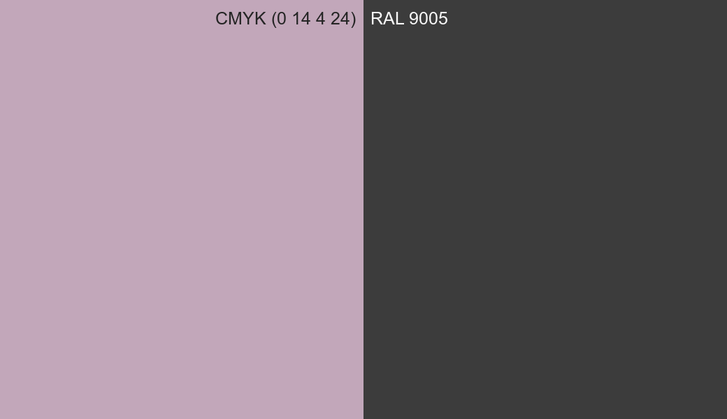 CMYK Color CMYK (0 14 4 24) vs RAL 9005 side by side comparison CMYK Color CMYK (0 14 4 24) vs RAL 9005 side by side comparison