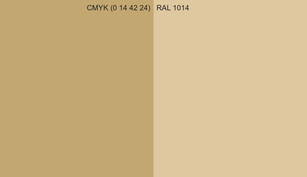 CMYK Color CMYK (0 14 42 24) vs RAL 1014 side by side comparison CMYK Color CMYK (0 14 42 24) vs RAL 1014 side by side comparison