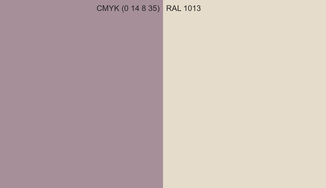 CMYK Color CMYK (0 14 8 35) vs RAL 1013 side by side comparison CMYK Color CMYK (0 14 8 35) vs RAL 1013 side by side comparison