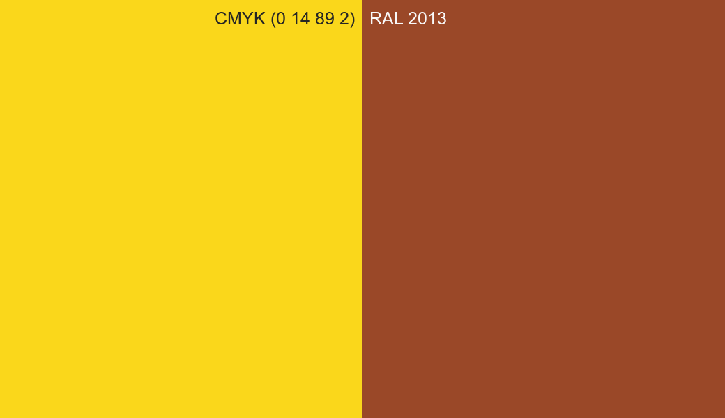 CMYK Color CMYK (0 14 89 2) vs RAL 2013 side by side comparison CMYK Color CMYK (0 14 89 2) vs RAL 2013 side by side comparison