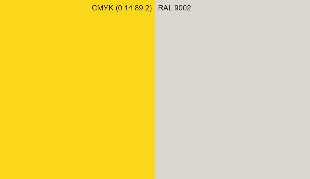 CMYK Color CMYK (0 14 89 2) vs RAL 9002 side by side comparison CMYK Color CMYK (0 14 89 2) vs RAL 9002 side by side comparison