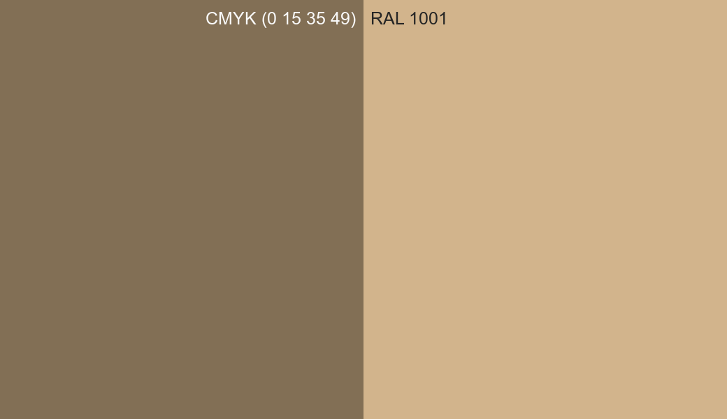 CMYK Color CMYK (0 15 35 49) vs RAL 1001 side by side comparison CMYK Color CMYK (0 15 35 49) vs RAL 1001 side by side comparison