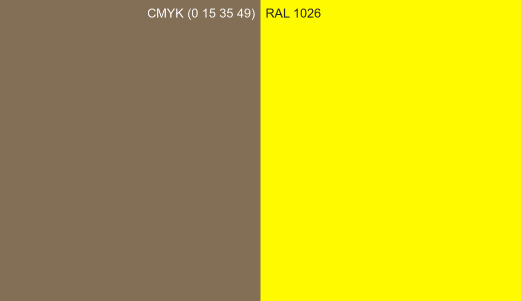 CMYK Color CMYK (0 15 35 49) vs RAL 1026 side by side comparison CMYK Color CMYK (0 15 35 49) vs RAL 1026 side by side comparison