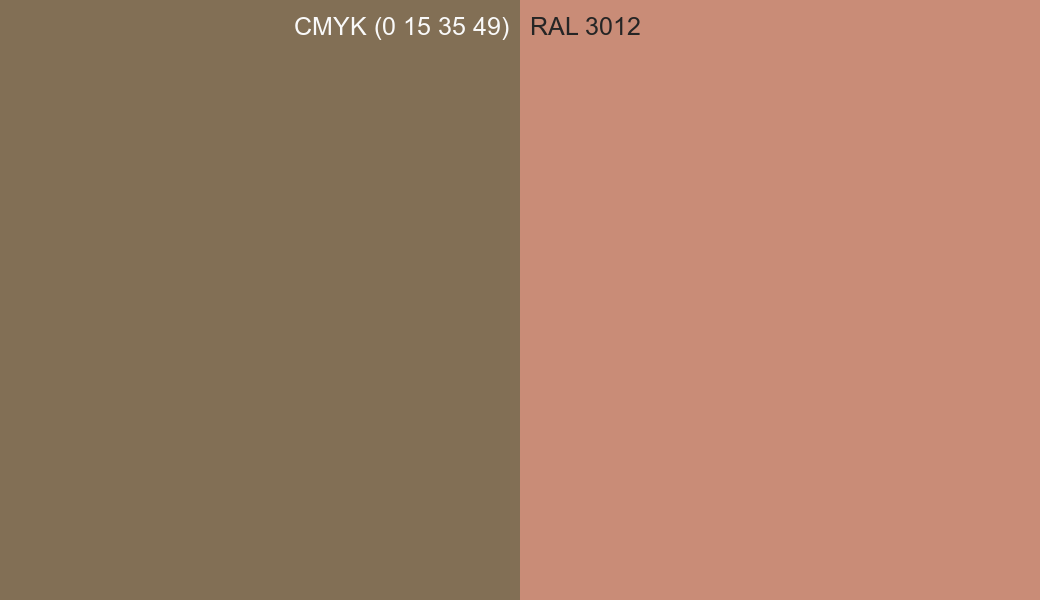 CMYK Color CMYK (0 15 35 49) vs RAL 3012 side by side comparison CMYK Color CMYK (0 15 35 49) vs RAL 3012 side by side comparison
