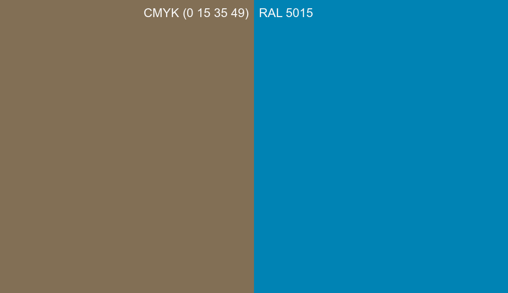 CMYK Color CMYK (0 15 35 49) vs RAL 5015 side by side comparison CMYK Color CMYK (0 15 35 49) vs RAL 5015 side by side comparison