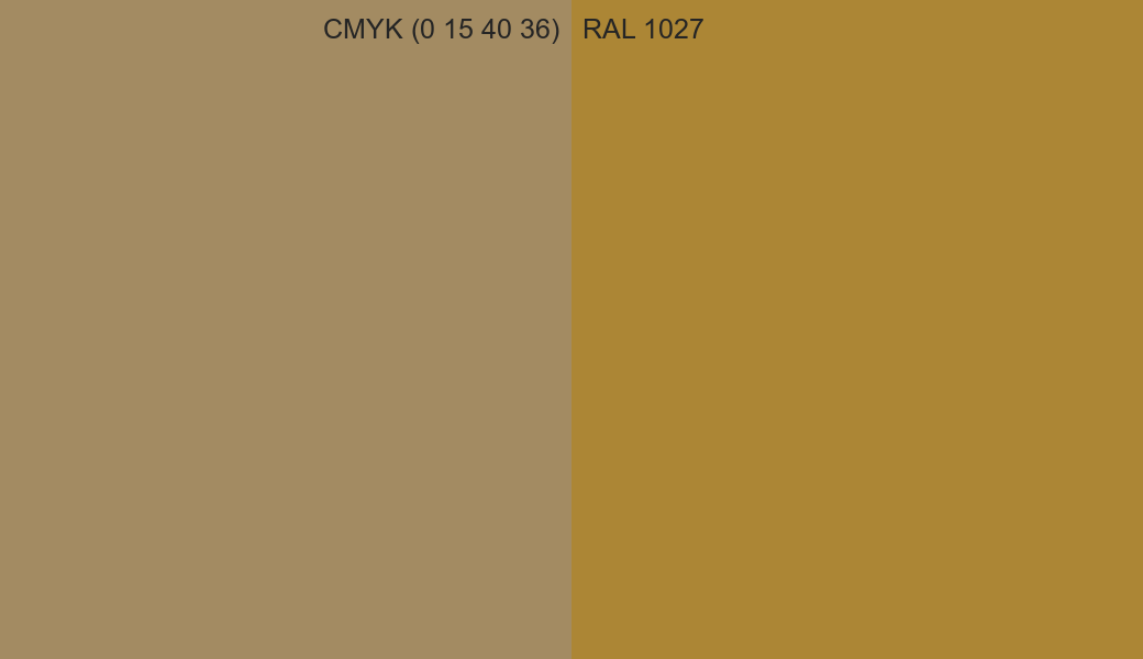 CMYK Color CMYK (0 15 40 36) vs RAL 1027 side by side comparison CMYK Color CMYK (0 15 40 36) vs RAL 1027 side by side comparison