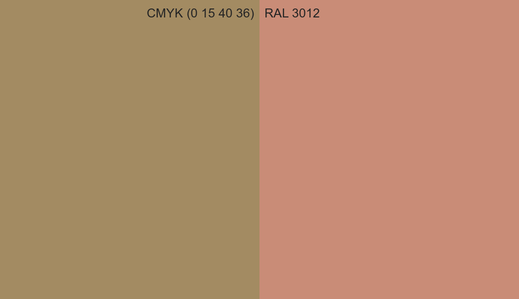 CMYK Color CMYK (0 15 40 36) vs RAL 3012 side by side comparison CMYK Color CMYK (0 15 40 36) vs RAL 3012 side by side comparison