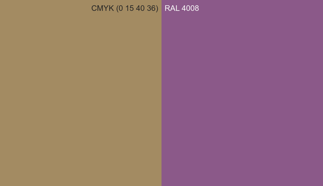 CMYK Color CMYK (0 15 40 36) vs RAL 4008 side by side comparison CMYK Color CMYK (0 15 40 36) vs RAL 4008 side by side comparison