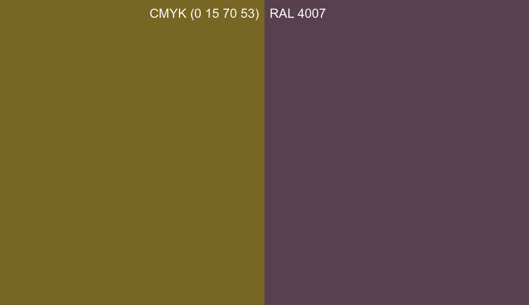 CMYK Color CMYK (0 15 70 53) vs RAL 4007 side by side comparison CMYK Color CMYK (0 15 70 53) vs RAL 4007 side by side comparison