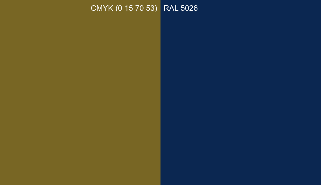 CMYK Color CMYK (0 15 70 53) vs RAL 5026 side by side comparison CMYK Color CMYK (0 15 70 53) vs RAL 5026 side by side comparison