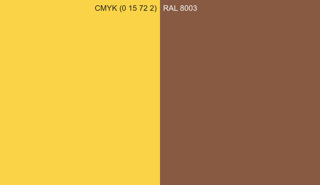 CMYK Color CMYK (0 15 72 2) vs RAL 8003 side by side comparison CMYK Color CMYK (0 15 72 2) vs RAL 8003 side by side comparison