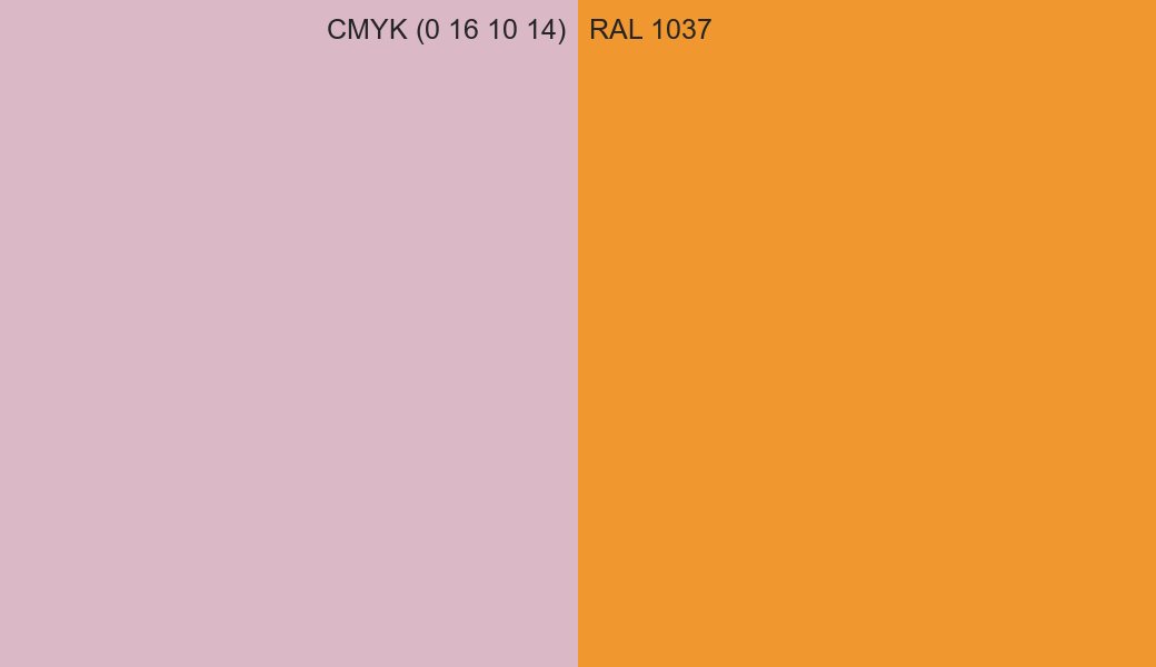 CMYK Color CMYK (0 16 10 14) vs RAL 1037 side by side comparison CMYK Color CMYK (0 16 10 14) vs RAL 1037 side by side comparison