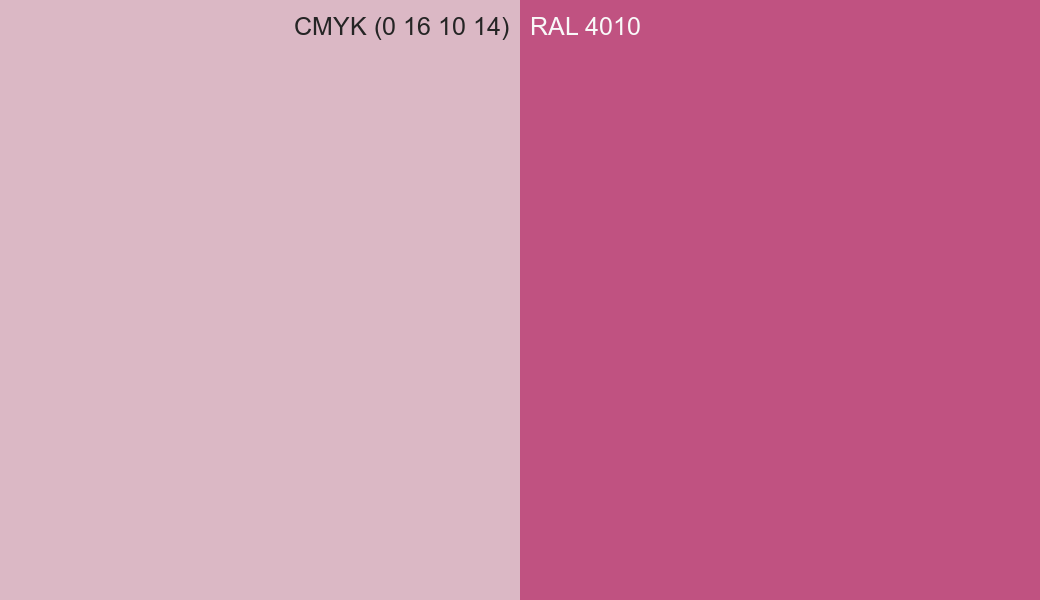 CMYK Color CMYK (0 16 10 14) vs RAL 4010 side by side comparison CMYK Color CMYK (0 16 10 14) vs RAL 4010 side by side comparison